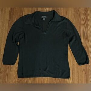 Banana‎ Republic Sweater Stretch Silk Dark Green V-Neck Sweater Size Large